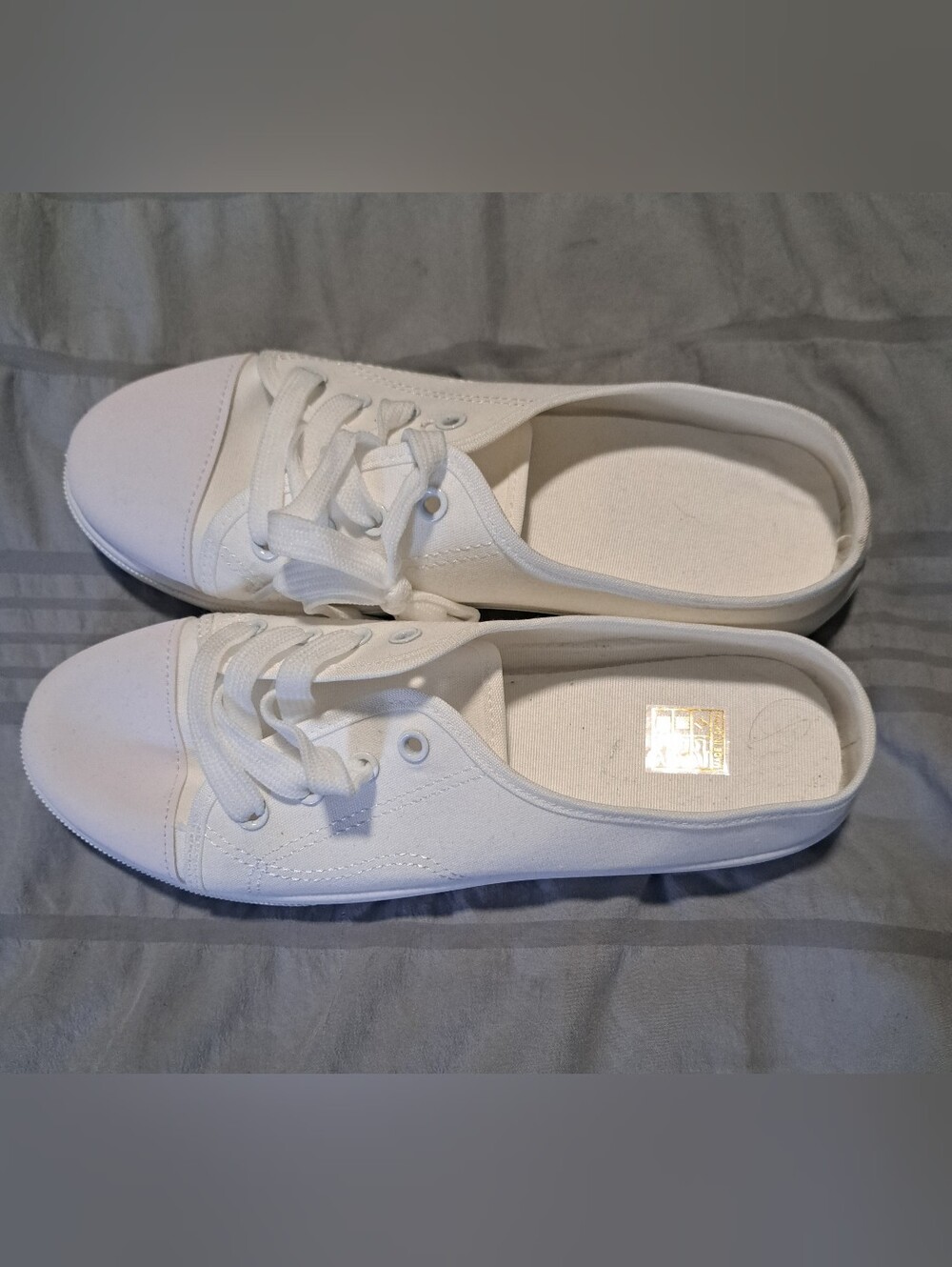 Women’s White Canvas Slip-On Lace-Up Sneakers